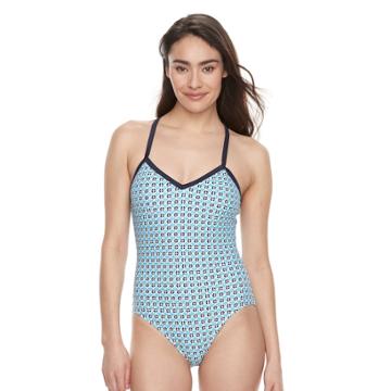 Women's Halitech Geometric One-piece Swimsuit, Size: Xl, White