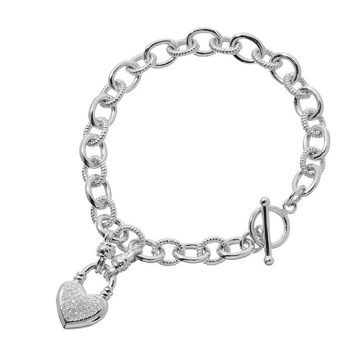 Sterling Silver 1/4 Carat T.w. Diamond Heart Charm Bracelet, Women's, Size: 7, White