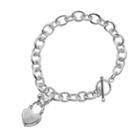 Sterling Silver 1/4 Carat T.w. Diamond Heart Charm Bracelet, Women's, Size: 7, White