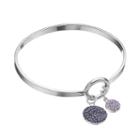 Purple Crystal Disc Charm Bangle Bracelet, Women's