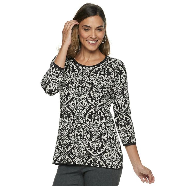 Women's Dana Buchman Scroll Jacquard Crewneck Sweater, Size: Xl, White