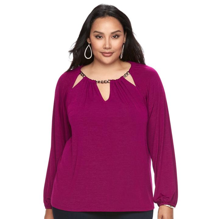 Plus Size Jennifer Lopez Cutout Chain Top, Women's, Size: 2xl, Dark Pink
