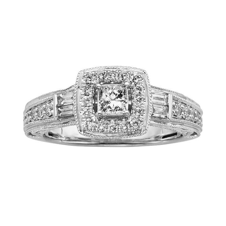 14k White Gold 3/4-ct. T.w. Princess-cut Igl Certified Diamond Halo Wedding Ring, Women's, Size: 6