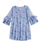 Girls 7-16 Beautees Floral Ruffled Sleeve Shift Dress With Necklace, Size: 8, Blue