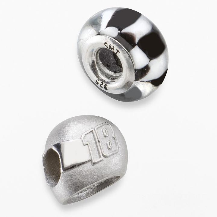 Insignia Collection Nascar Kyle Busch Sterling Silver 18 Helmet And Checkered Flag Bead Set, Women's, Black