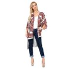 White Mark Print Fringe Open-front Kimono - Women's, Red