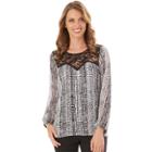 Women's Apt. 9&reg; Print Lace Yoke Top, Size: Regular, Black White Print