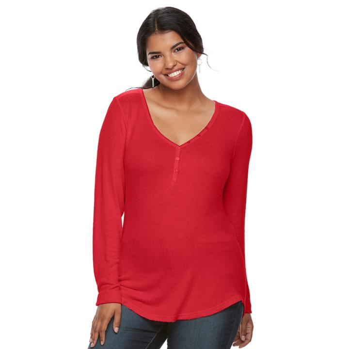 Juniors' Plus Size So&reg; Solid Henley Top, Teens, Size: 1xl, Med Red