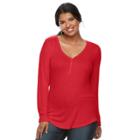 Juniors' Plus Size So&reg; Solid Henley Top, Teens, Size: 1xl, Med Red