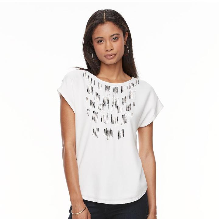 Women's Apt. 9&reg; Embellished Bar Back Tee, Size: Large, White