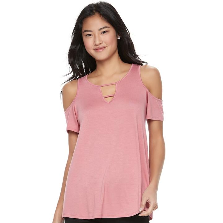 Juniors' Pink Republic Cold Shoulder Short Sleeve Top, Teens, Size: Small, Med Pink
