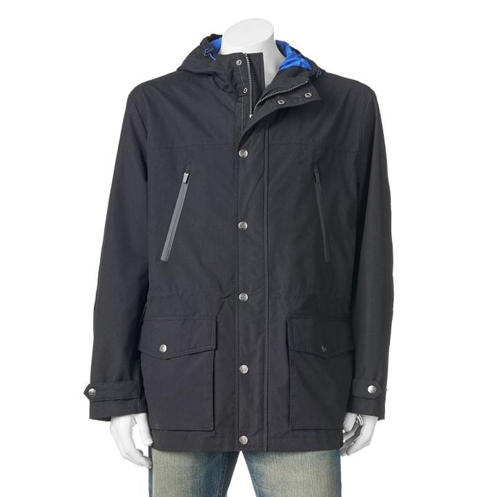 Men's Towne 3-in-1 Hooded Anorak Jacket, Size: Large, Black