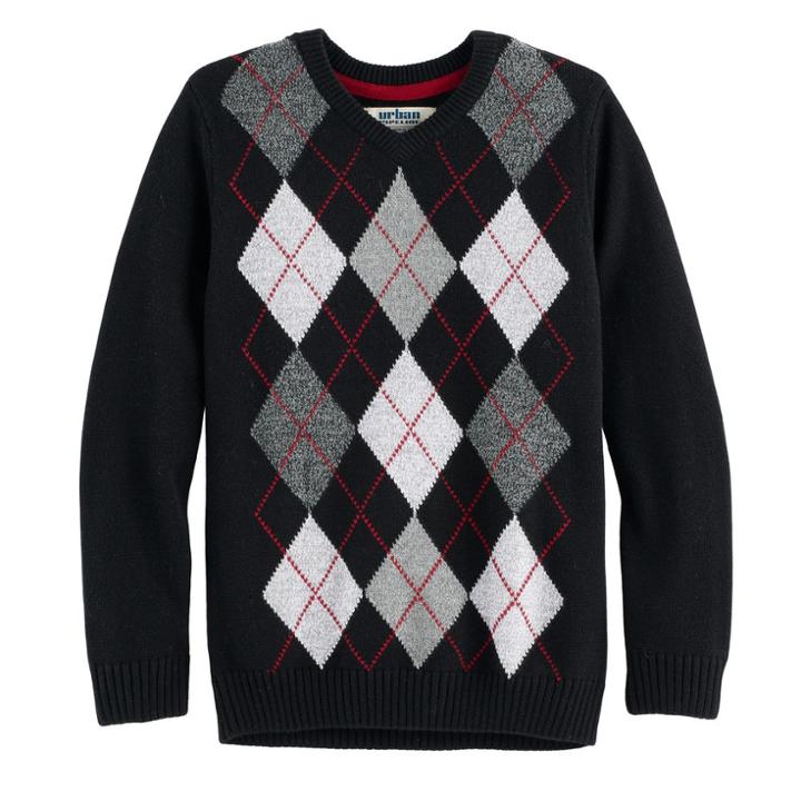 Boys 8-20 Urban Pipeline&reg; Regular-fit Argyle V-neck Sweater, Size: Small, Black