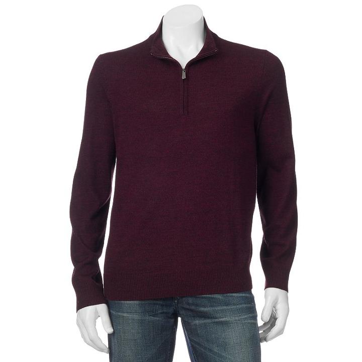 Men's Apt. 9&reg; Modern-fit Merino Wool-blend Quarter-zip Sweater, Size: Medium, Dark Red