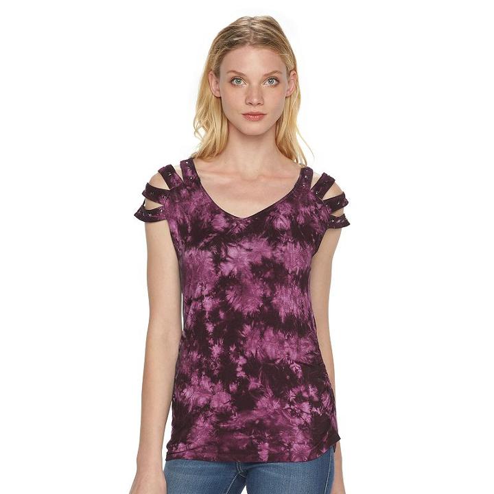 Women's Rock & Republic&reg; Slashed Tie-dye Shirt, Size: Xs, Med Purple