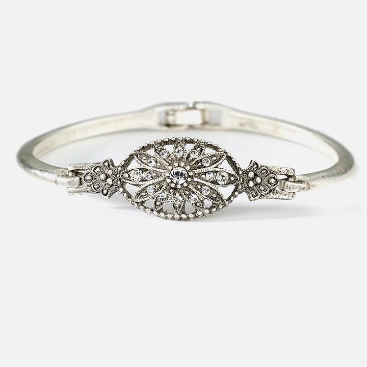 1928 Silver-tone Simulated Crystal Floral Bracelet, Women's, Grey