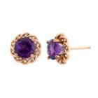 Amethyst And Lab-created White Sapphire 14k Rose Gold Over Silver Flower Button Stud Earrings, Women's, Purple