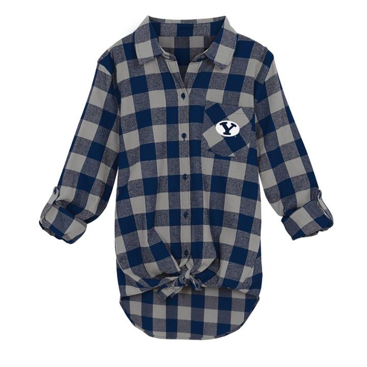 Juniors' Byu Cougars Spirit Week Tie-front Flannel Shirt, Teens, Size: Large, Dark Blue
