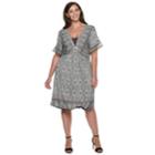 Plus Size World Unity Printed Flutter Sleeve Dress, Women's, Size: 2xl, Grey (charcoal)