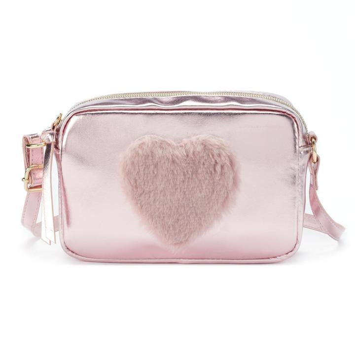 T-shirt & Jeans Fuzzy Heart Crossbody Bag, Women's, Pink