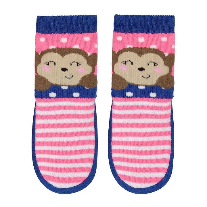 Baby Girl Jumping Beans® Monkey Striped Slipper Socks, Size: 2-4, Multicolor