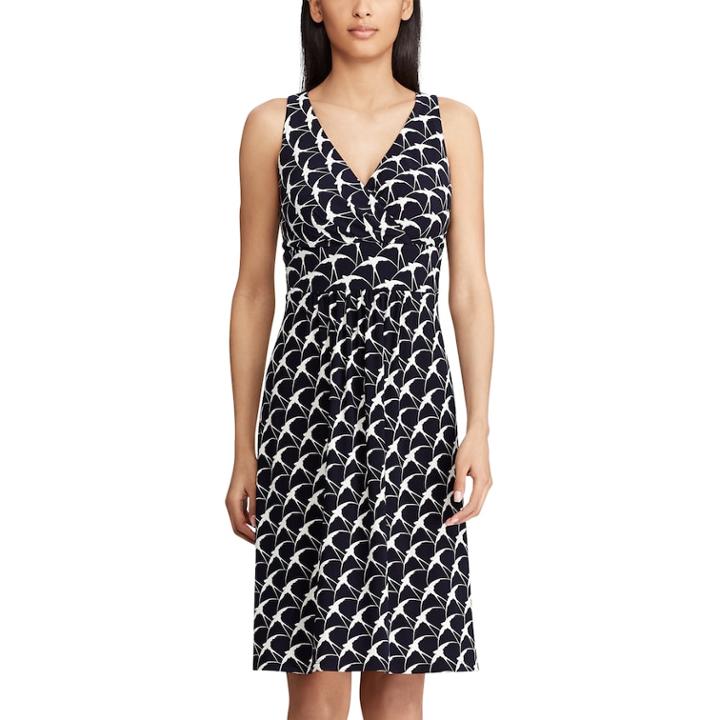 Women's Chaps Print Surplice Fit & Flare Dress, Size: Large, Natural