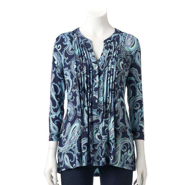 Women's Croft & Barrow&reg; Pleated Henley, Size: Xl, Blue