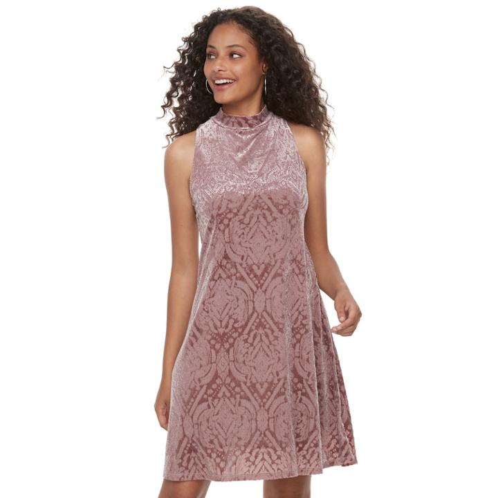 Juniors' Mudd&reg; Burnout Velvet Swing Dress, Teens, Size: Large, Beig/green (beig/khaki)