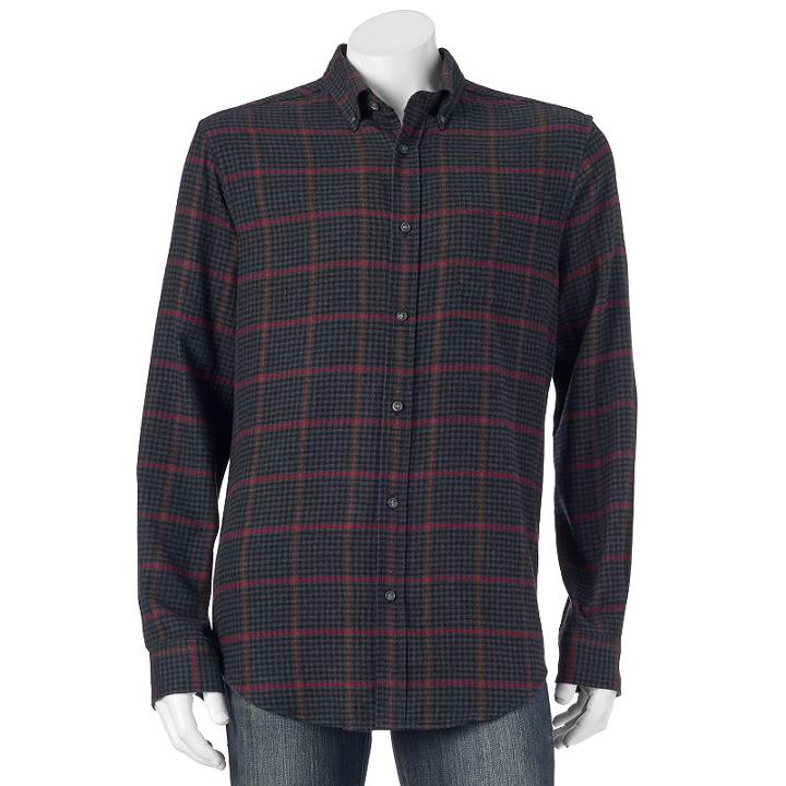 Big & Tall Croft & Barrow&reg; Classic-fit Plaid Flannel Button-down Shirt, Men's, Size: M Tall, Dark Grey