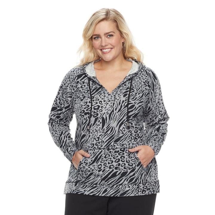 Plus Size Cathy Daniels Animal Print Hoodie, Women's, Size: 2xl, Snow Leopard Print