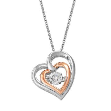 Diamonluxe, Floating 9/10 Carat T.w. Simulated Diamond Two Tone Sterling Silver Double Heart Pendant Necklace, Women's, White