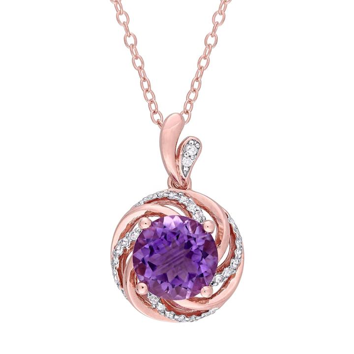 Stella Grace Rose Gold Tone Sterling Silver Amethyst & White Topaz Swirl Pendant Necklace, Women's, Size: 18, Purple