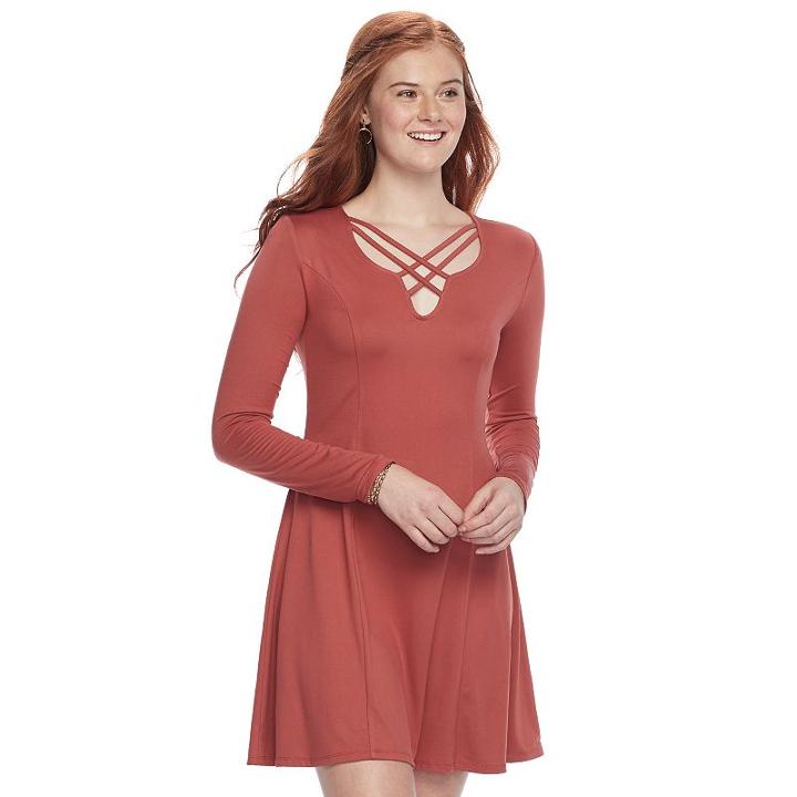 Juniors' Mudd&reg; Fit & Flare Cross Front Dress, Teens, Size: Xs, Red
