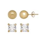 Everlasting Gold 14k Gold Cubic Zirconia Ball Stud Earring Set, Women's, White