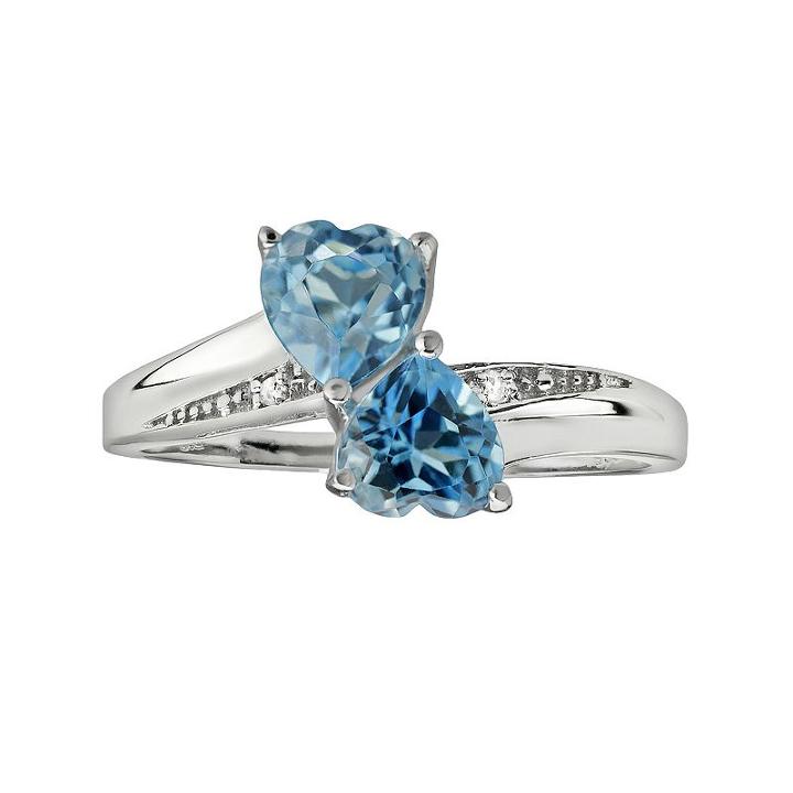 Sterling Silver Blue Topaz And Diamond Accent Heart Bypass Ring, Women's, Size: 5