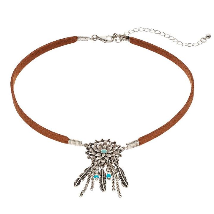 Mudd&reg; Feather Dream Catcher Choker Necklace, Women's, Silver