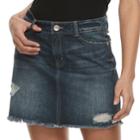 Juniors' Rewash Distressed Dark Wash Mini Jean Skirt, Teens, Size: 11, Dark Blue