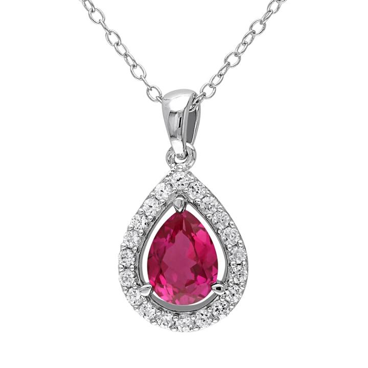 Stella Grace Lab-created Ruby & Lab-created White Sapphire Sterling Silver Teardrop Halo Pendant Necklace, Women's, Size: 18, Red
