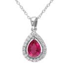 Stella Grace Lab-created Ruby & Lab-created White Sapphire Sterling Silver Teardrop Halo Pendant Necklace, Women's, Size: 18, Red