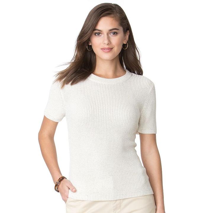 Women's Chaps Ribbed Crewneck Sweater, Size: Xl, White