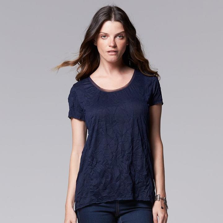 Women's Simply Vera Vera Wang Crinkle Tee, Size: Small, Blue (navy)