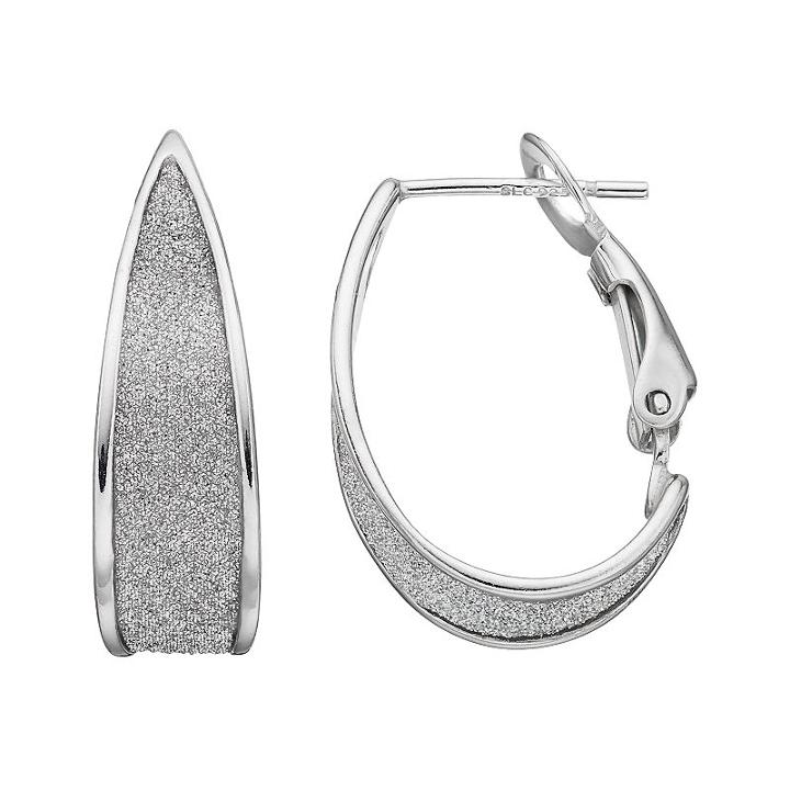 Sterling Silver Glitter J-hoop Earrings, Women's