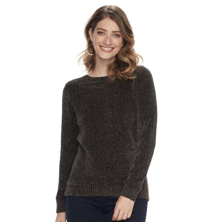 Women's Croft & Barrow® Chenille Boatneck Sweater, Size: Small, Green