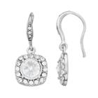 Brilliance Silver Plated Square Halo Drop Earrings With Swarovski Crystals, Women's, White