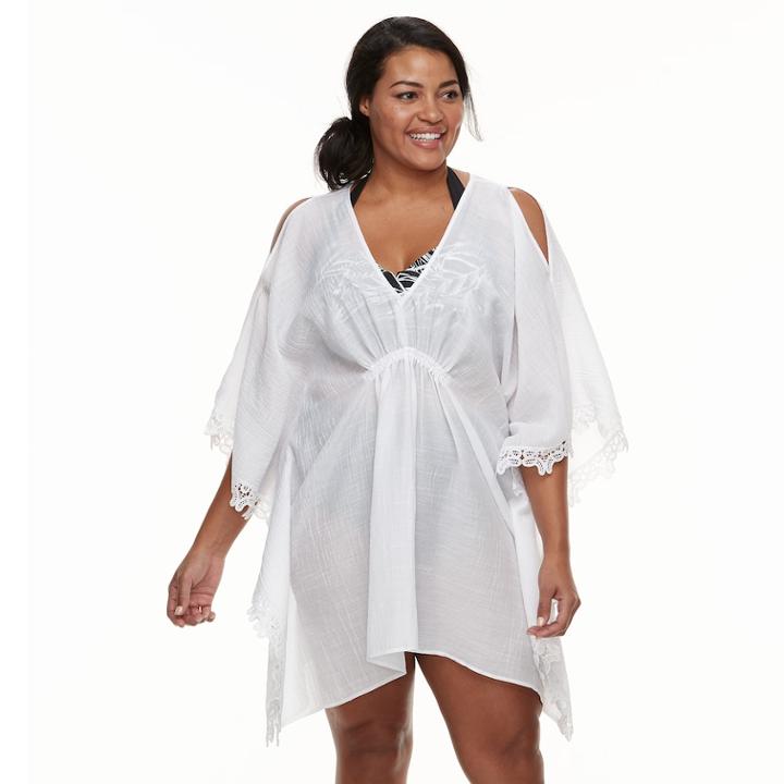 Plus Size Beach Scene Gauze Caftan Cover-up, Women's, Size: 1xl, White