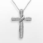 Sterling Silver 1/6-ct. T.w. Diamond Cross Pendant, Women's, Size: 18, White