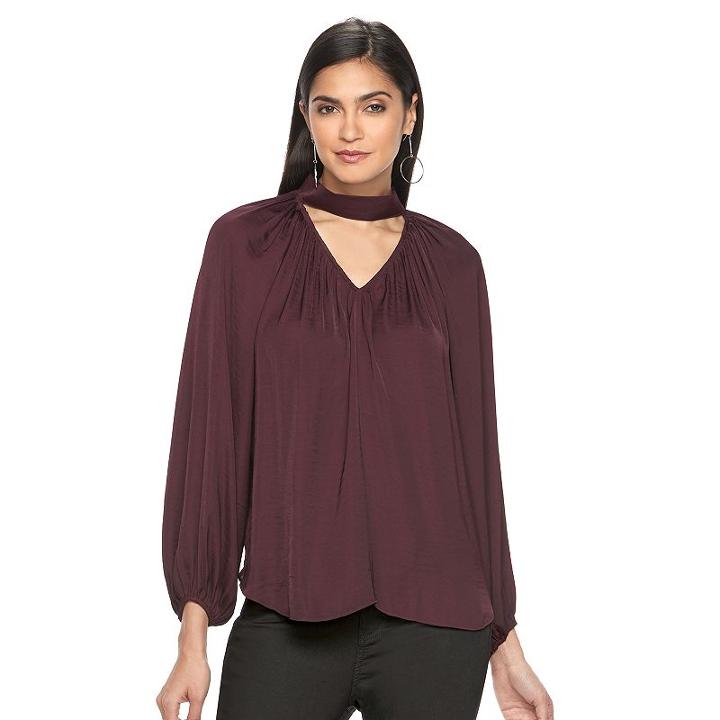 Women's Jennifer Lopez Choker Peasant Top, Size: Large, Drk Purple