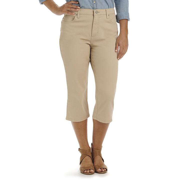 Women's Lee Relaxed Fit Denim Capris, Size: 4 - Regular, Lt Beige
