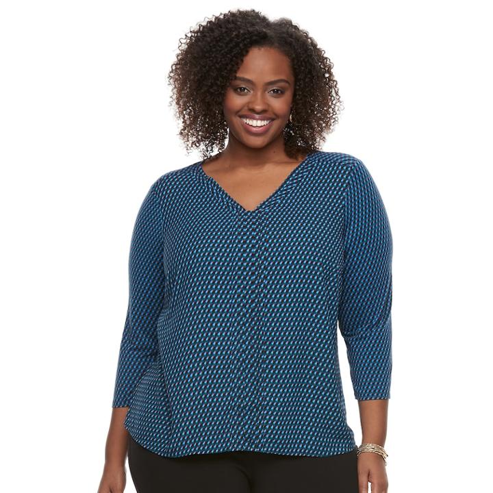 Plus Size Dana Buchman High-low V-neck Top, Women's, Size: 1xl, Blue