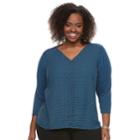 Plus Size Dana Buchman High-low V-neck Top, Women's, Size: 1xl, Blue